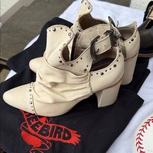 Freebird Women's Ivory Heeled Boots with Buckle